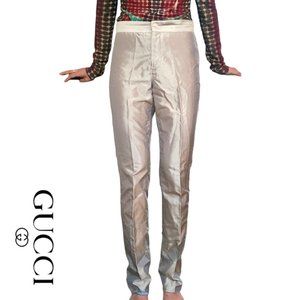gucci metallic gold/blue iridescent silk pants size 38